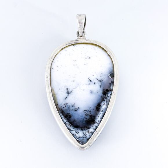Vintage Sterling Silver 925 Dendritic Opal Teardrop Pendant - Picture 4 of 7